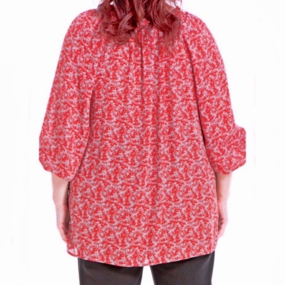 Max Studio Crepe Peasant Blouse Red Floral Print Size 2X - Picture 16 of 16